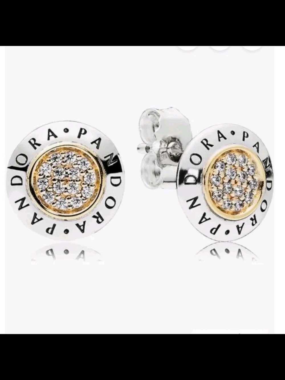 Pandora Two-Tone Pavé Logo Circle Stud Earrings - Ale 925 Silver & Gold With Box